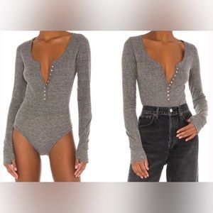 Free People Dylan Thermal Henley Bodysuit with thumb holes in Grey Size Medium